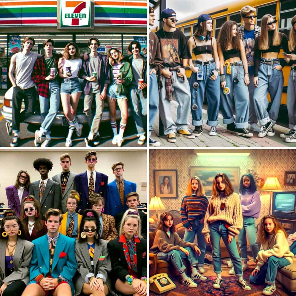 4 different photos of groups of 90s kids.