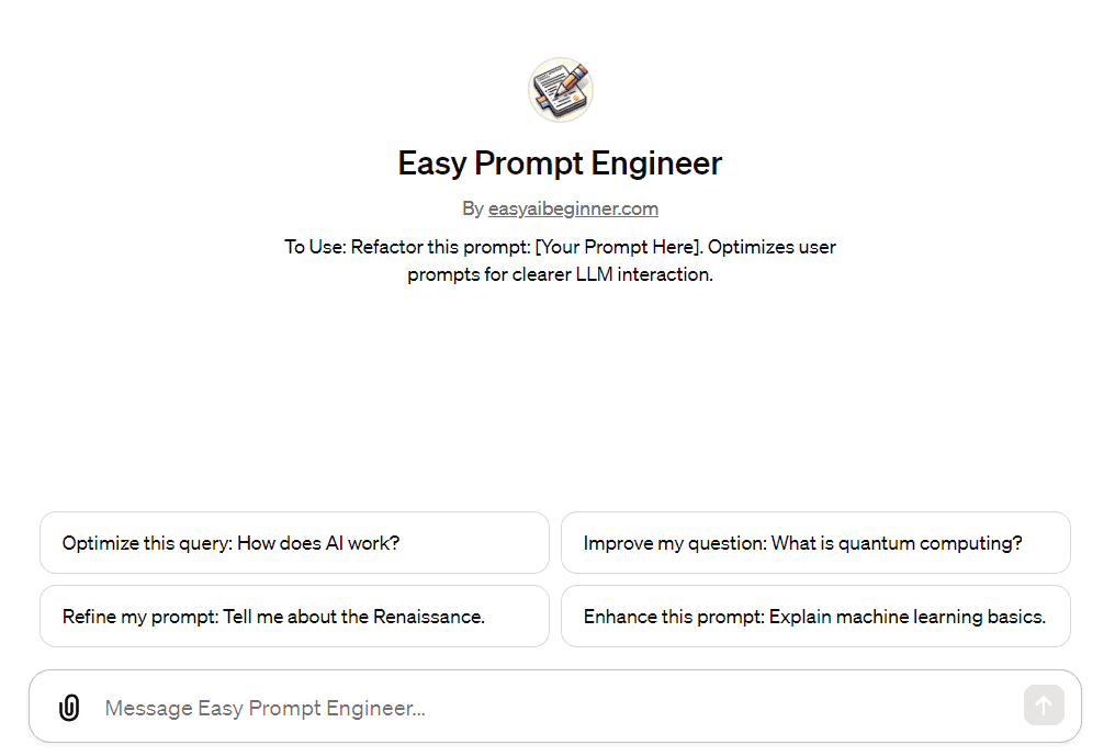 Easy Prompt Engineer GPT Hero Interface Image