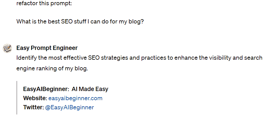 Easy Prompt Engineer GPT Refactoring Example.