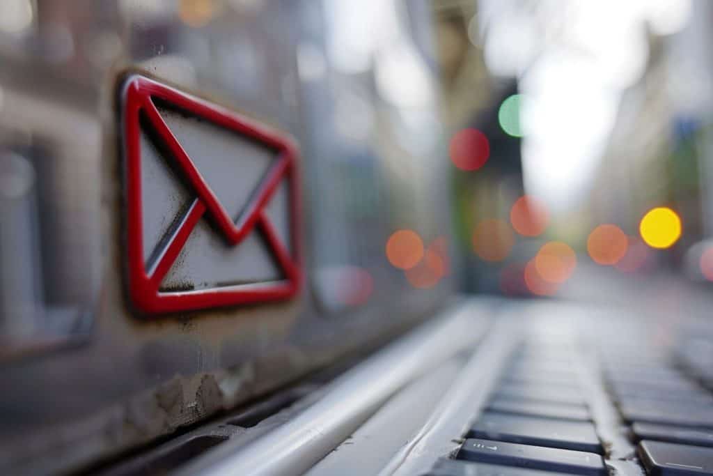 A email symbol floating in an outdoor scene.