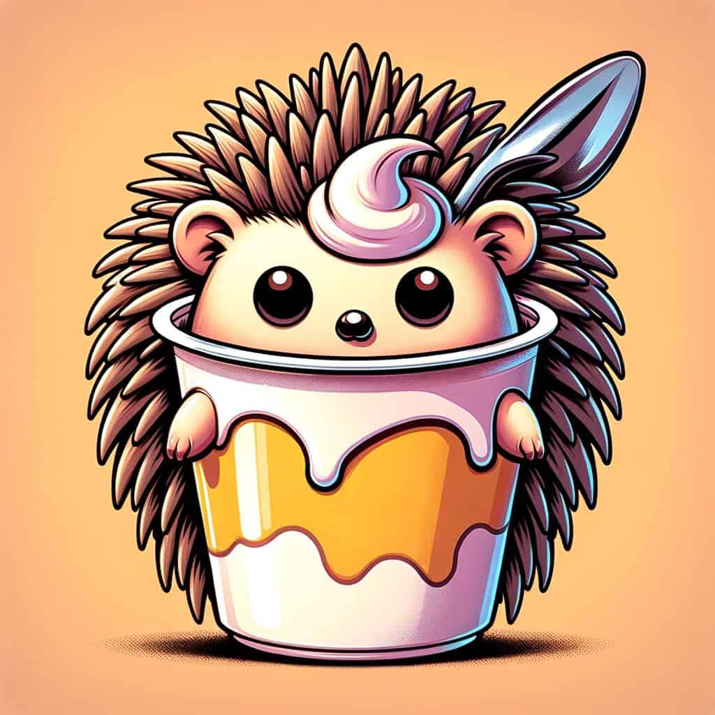 A cute adorable mashup animal character that's a mashup of a Hedgehog and frozen yogurt.