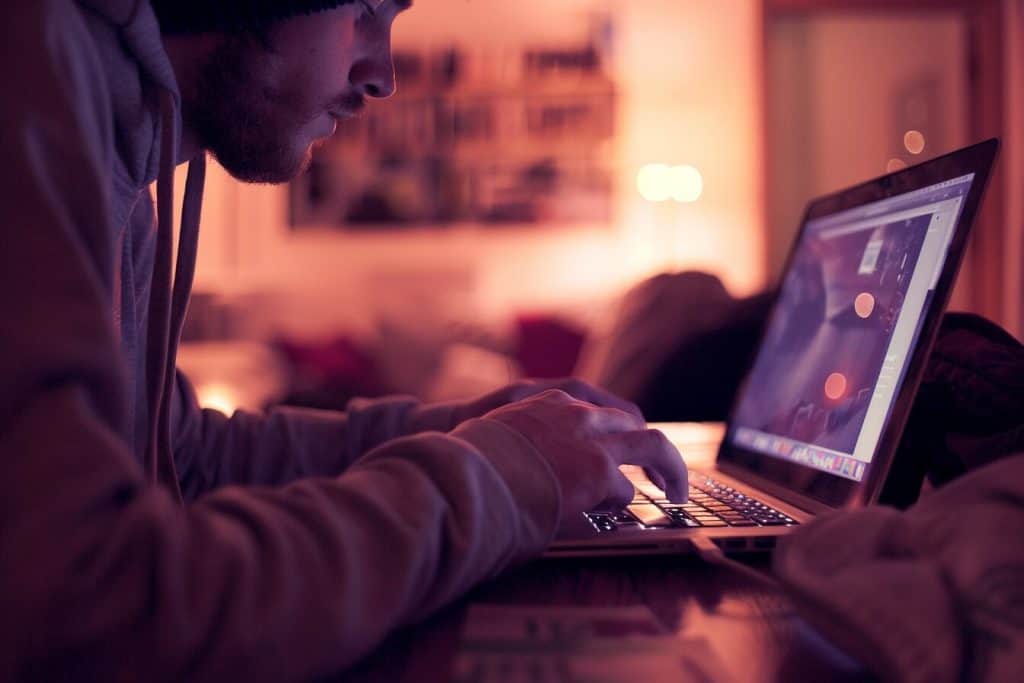 A person at a computer using interactive web content.