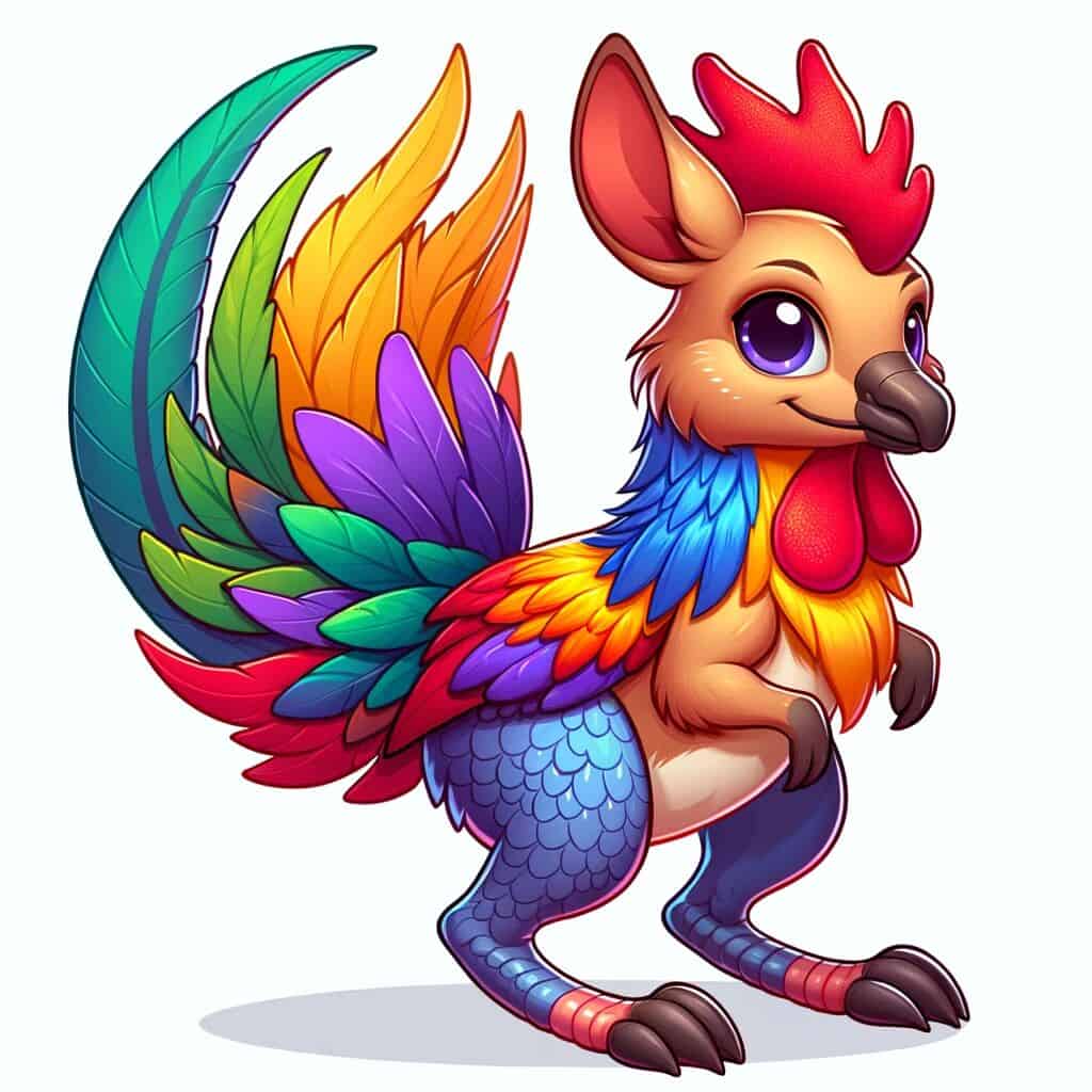 A cute adorable mashup animal character that's a mashup of a Kangaroo and Chicken.