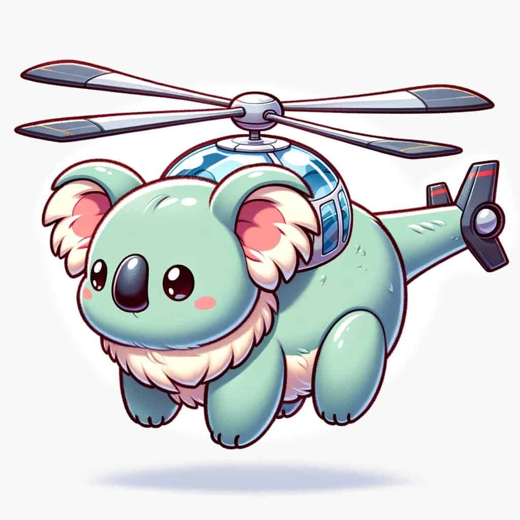 A cute adorable mashup animal character that's a mashup of a Koala and a helicopter.