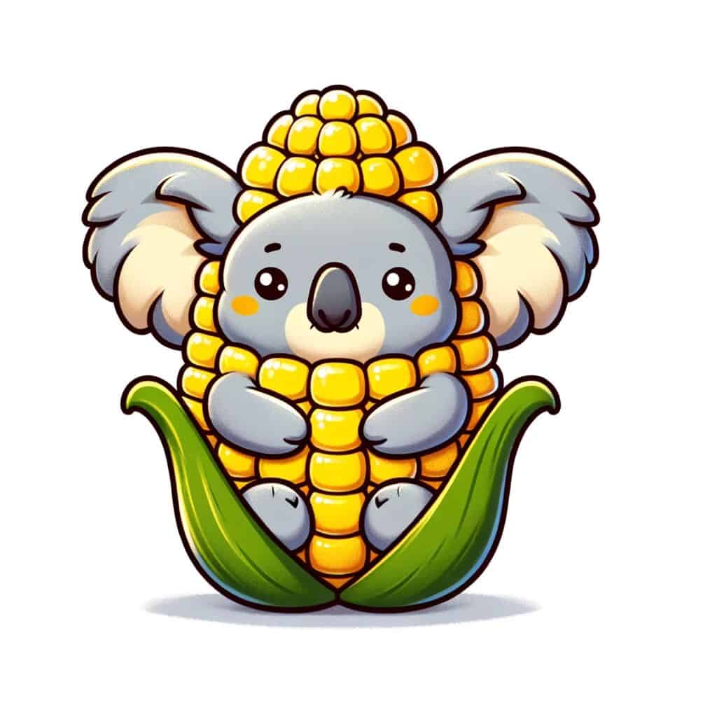 A cute adorable mashup animal character that's a mashup of a Koala and Corn on the Cob.