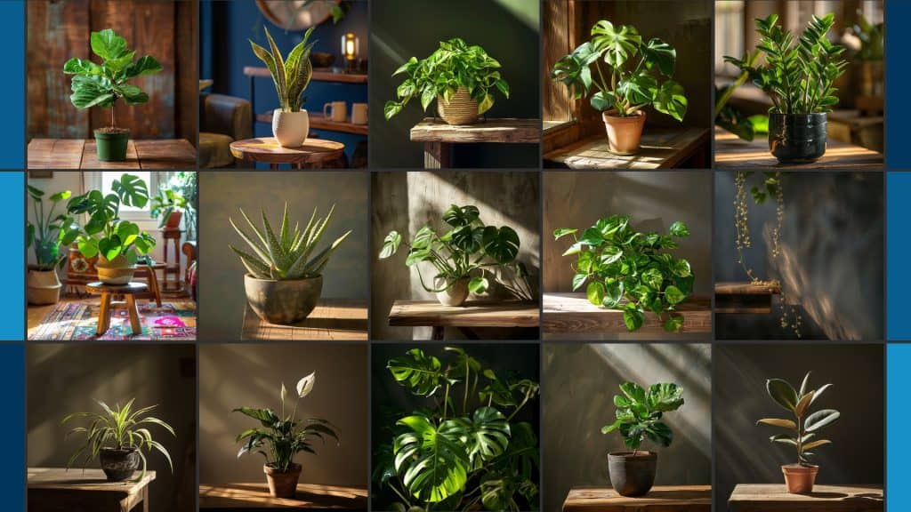 A collage of plants made with the Midjourney permutations feature.
