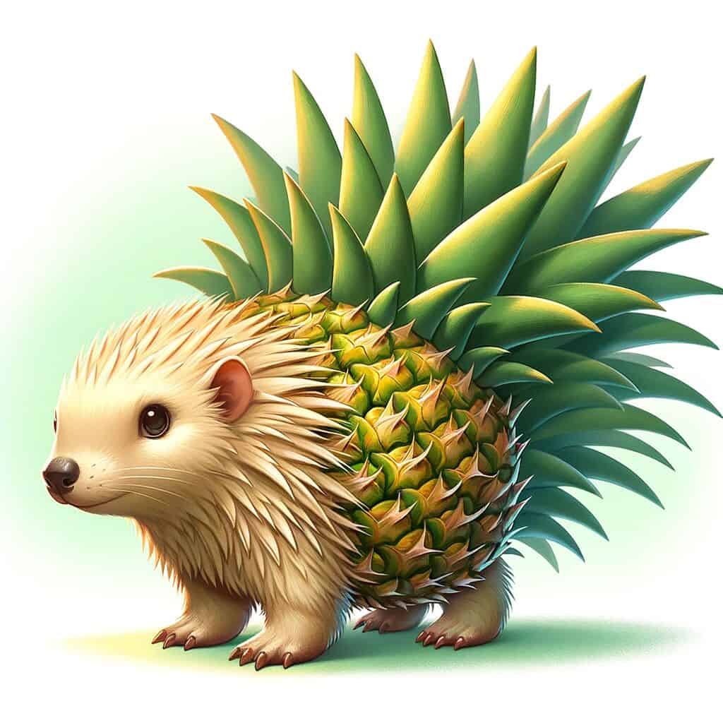 A cute adorable mashup animal character that's a mashup of a Porcupine and a Pineapple.