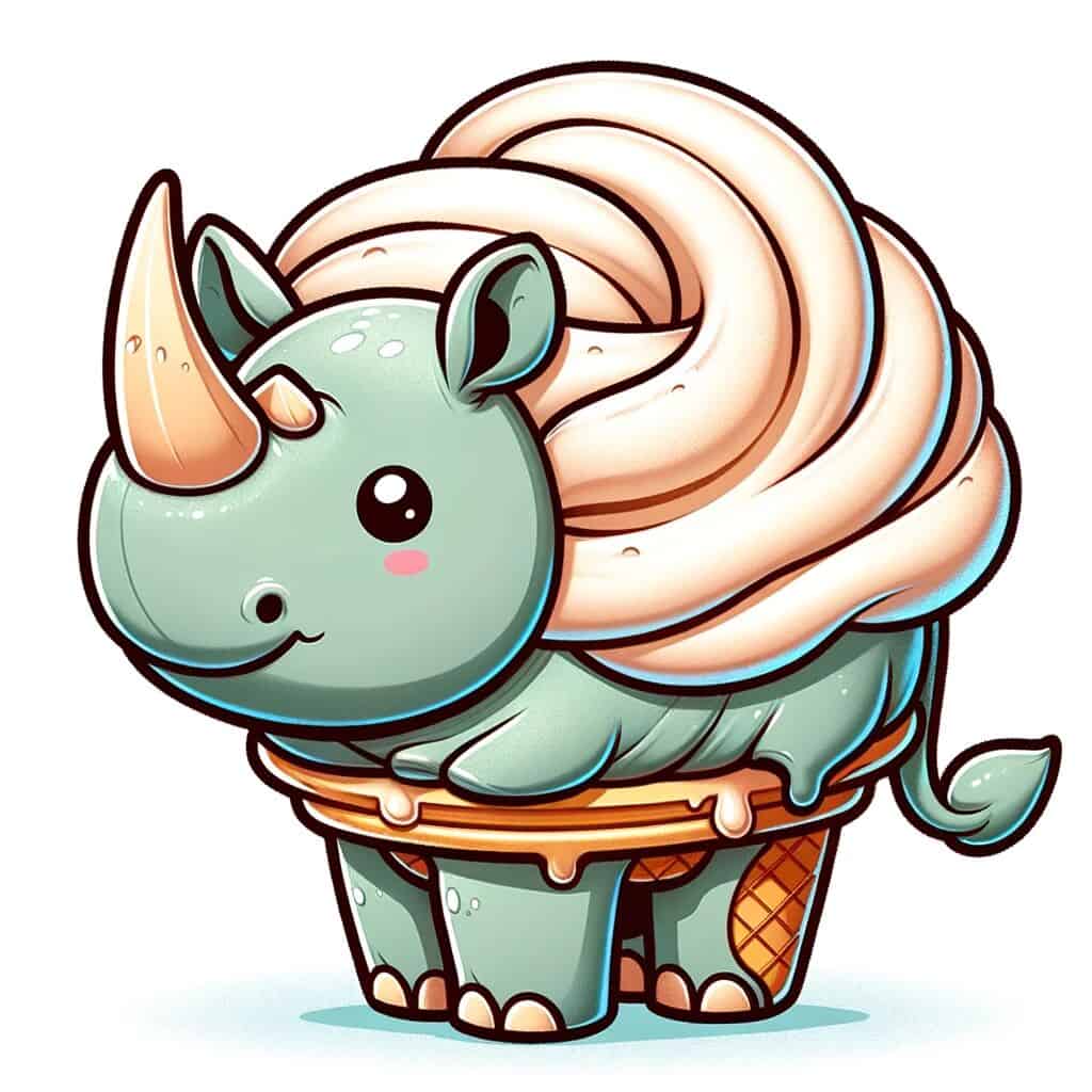 A cute adorable mashup animal character that's a mashup of a Rhino and Ice Cream.