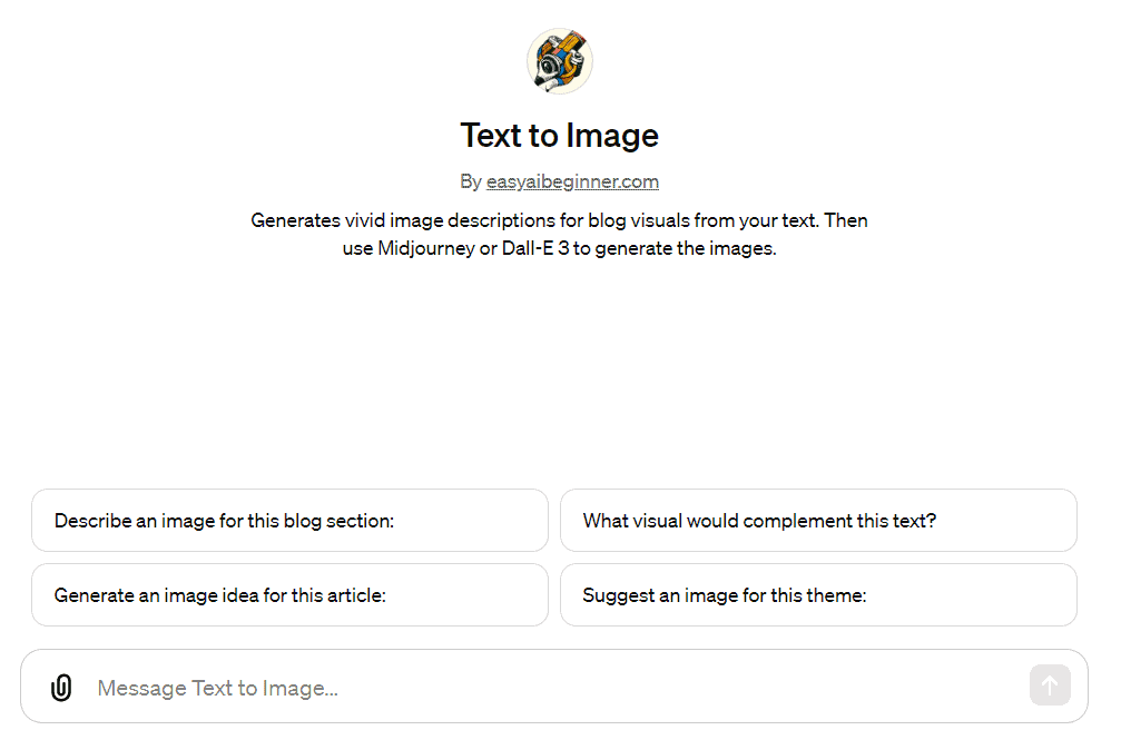 Text to Image GPT Hero Interface Image.
