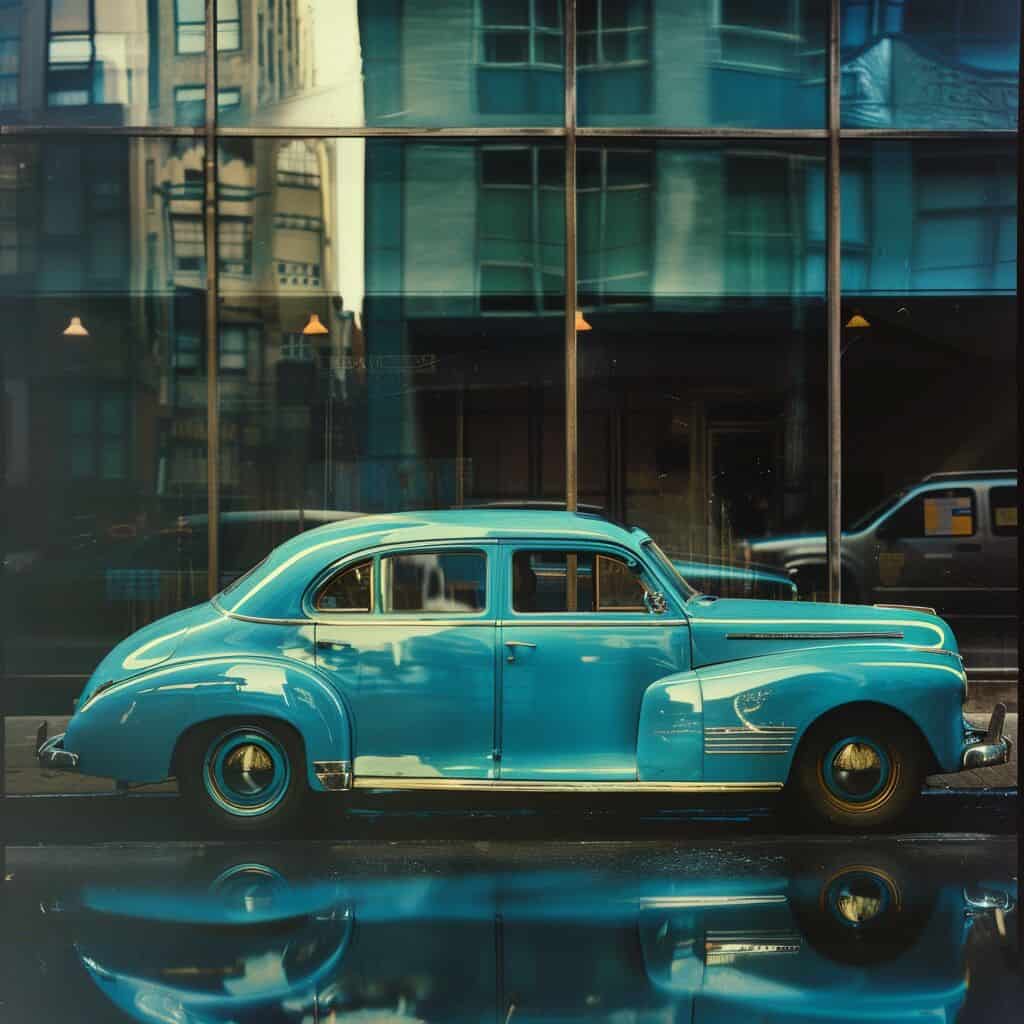 a blue car.