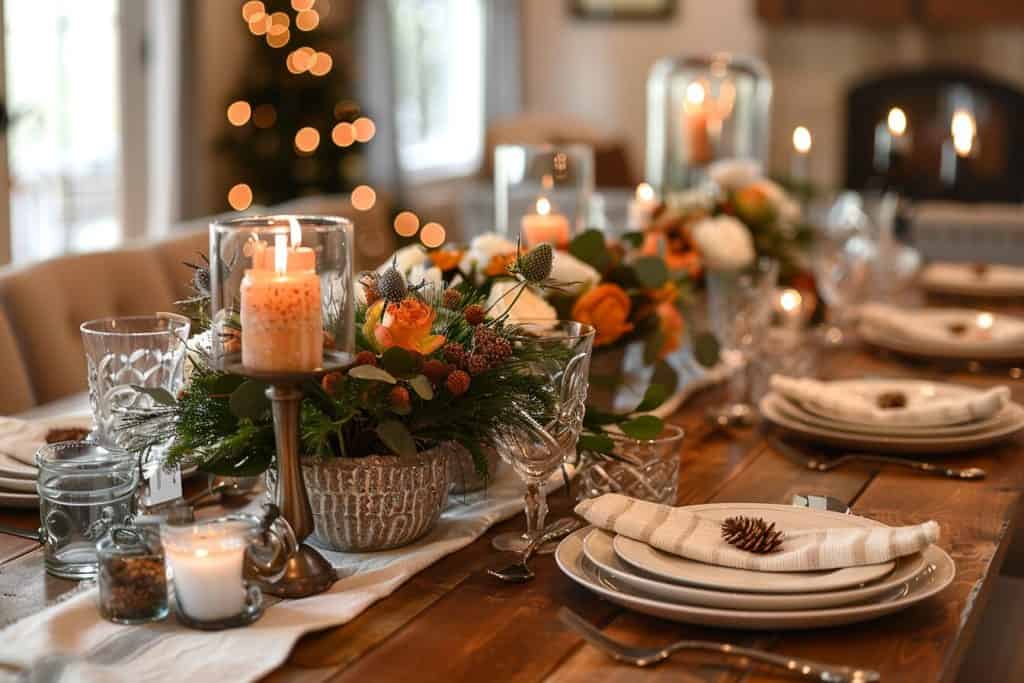 A cozy dinner table setting for 10. 