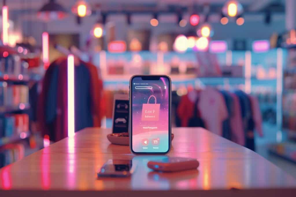 Smartphone showing a chatbot providing 24/7 customer service and personalized product recommendations on an online store, enhancing customer experience with AI.