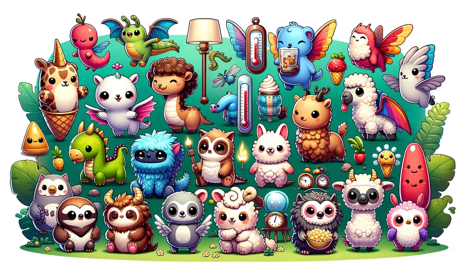 A group shotof a bunch of adorable cartoon animal characters.