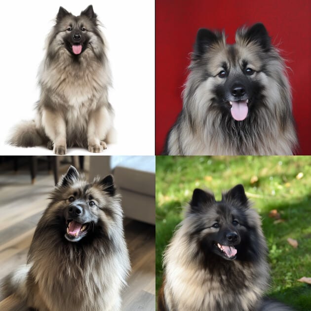 a keeshond dog, sitting and smiling midjourney stylize value 0