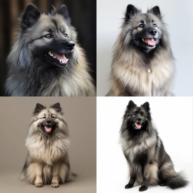 a keeshond dog, sitting and smiling midjourney stylize value 100