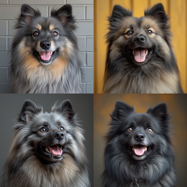 a keeshond dog, sitting and smiling midjourney stylize value 1000