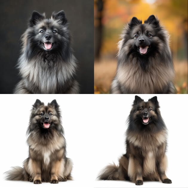 a keeshond dog, sitting and smiling midjourney stylize value 250