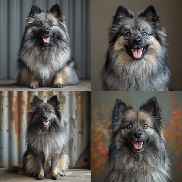 a keeshond dog, sitting and smiling midjourney stylize value 750