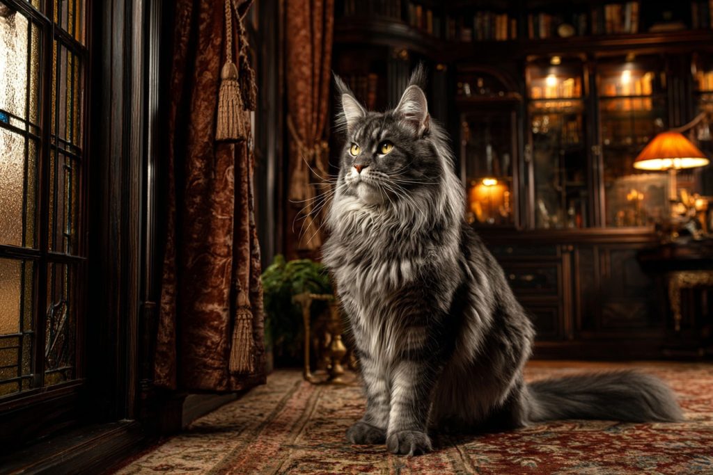 A majestic MAine Coon cat with an impressive beard.
