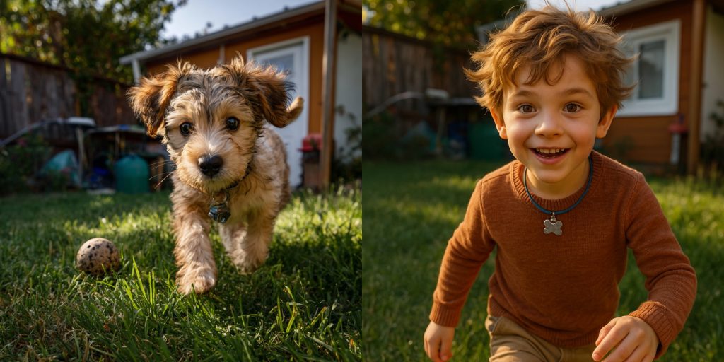 A puppy turned into a child.