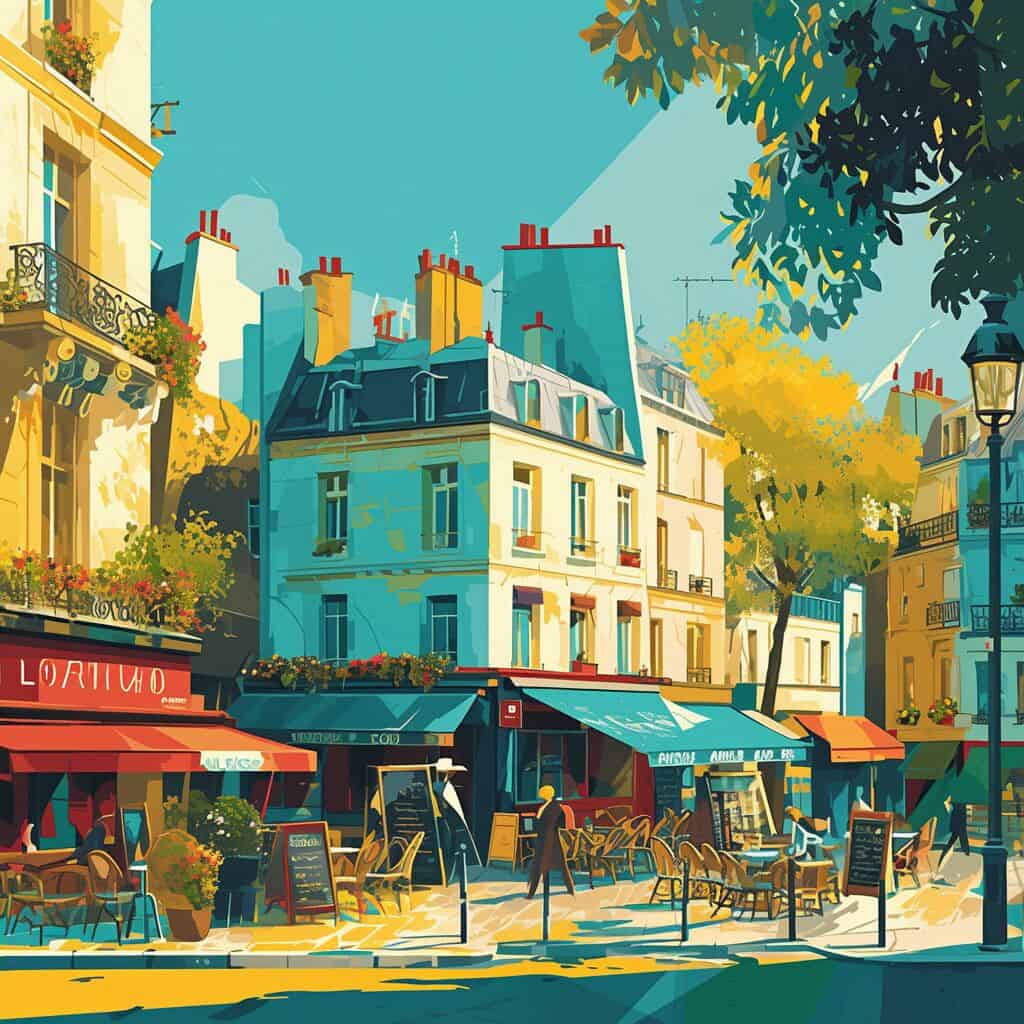 a vibrant street scene in Paris during day
