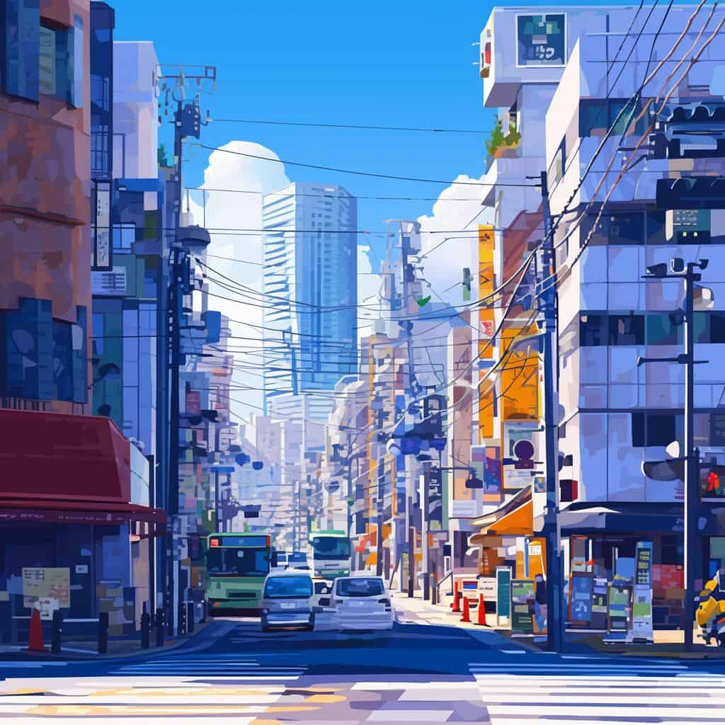 A vibrant street scene in Tokyo during the day