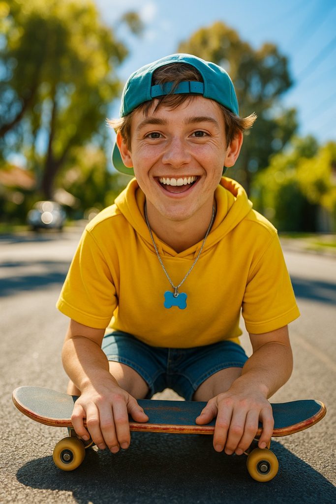 A young boy on a skateboard.