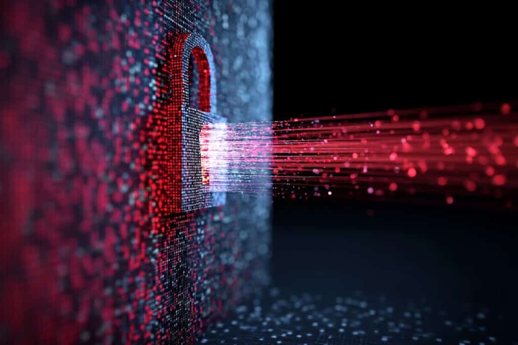 An abstract digital lock being shattered.