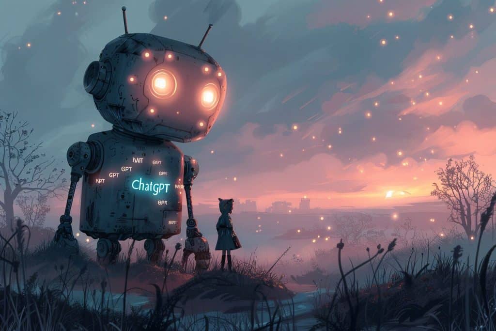 A robot standing in front of a small person.