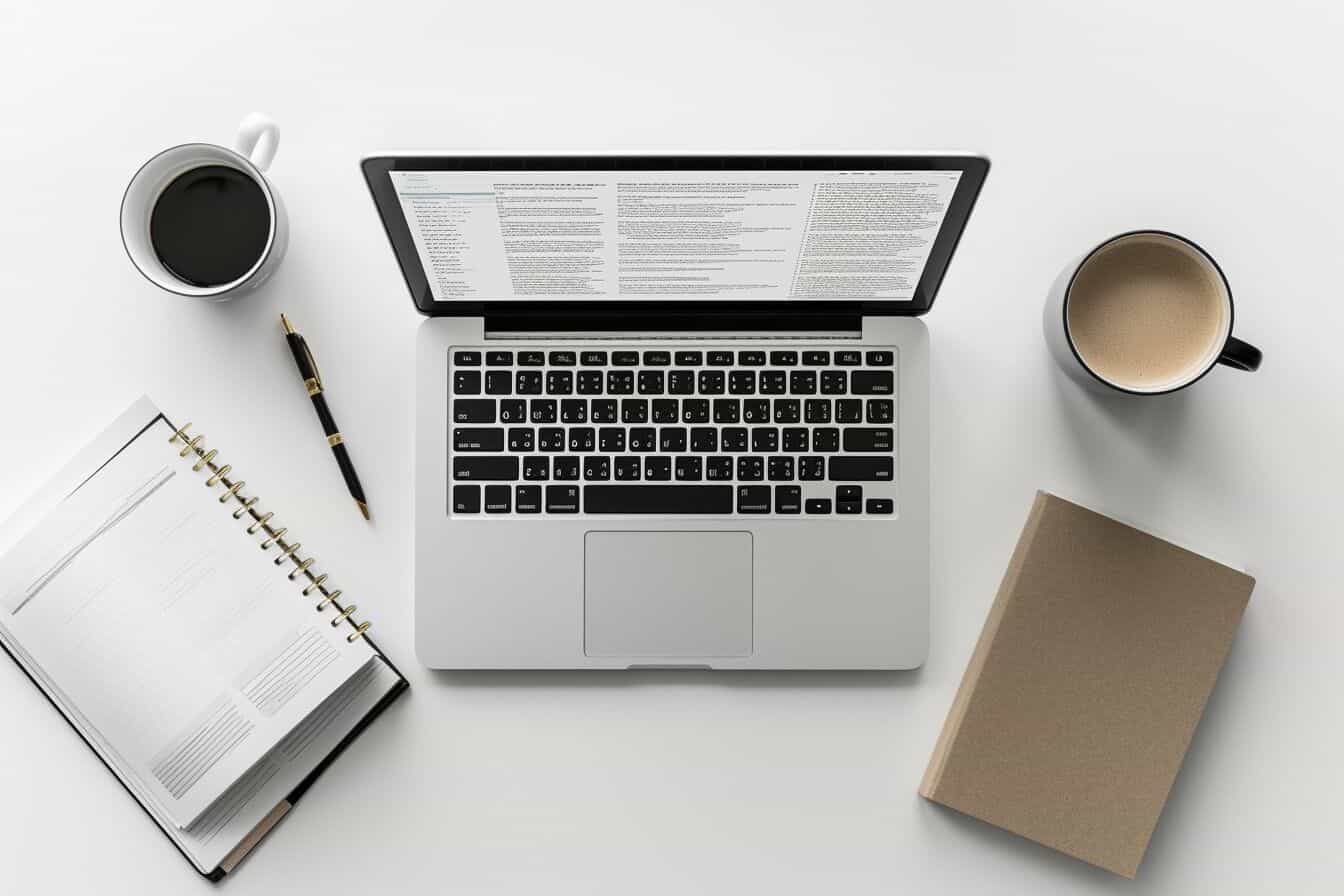 Writer's workspace with laptop showing ChatGPT interface for writing assistance, surrounded by brainstorming notes and inspirational books.