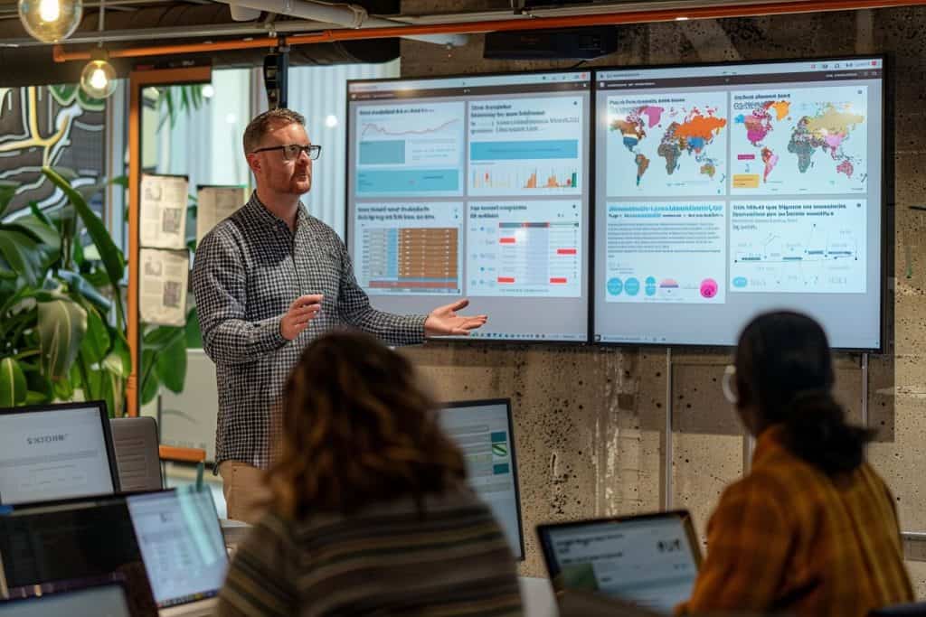 A man standing at the front of the room talking about common mistakes with AI.