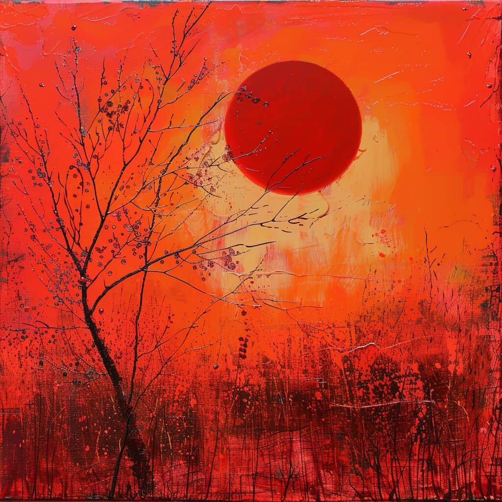 A red hued image of a sunset.